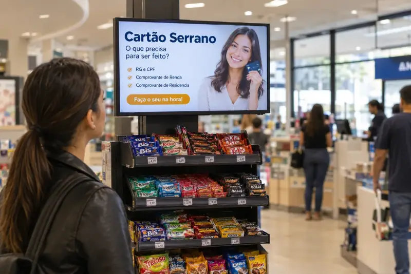 Tela publicitária da Mídia27 instalada em ponto parceiro
